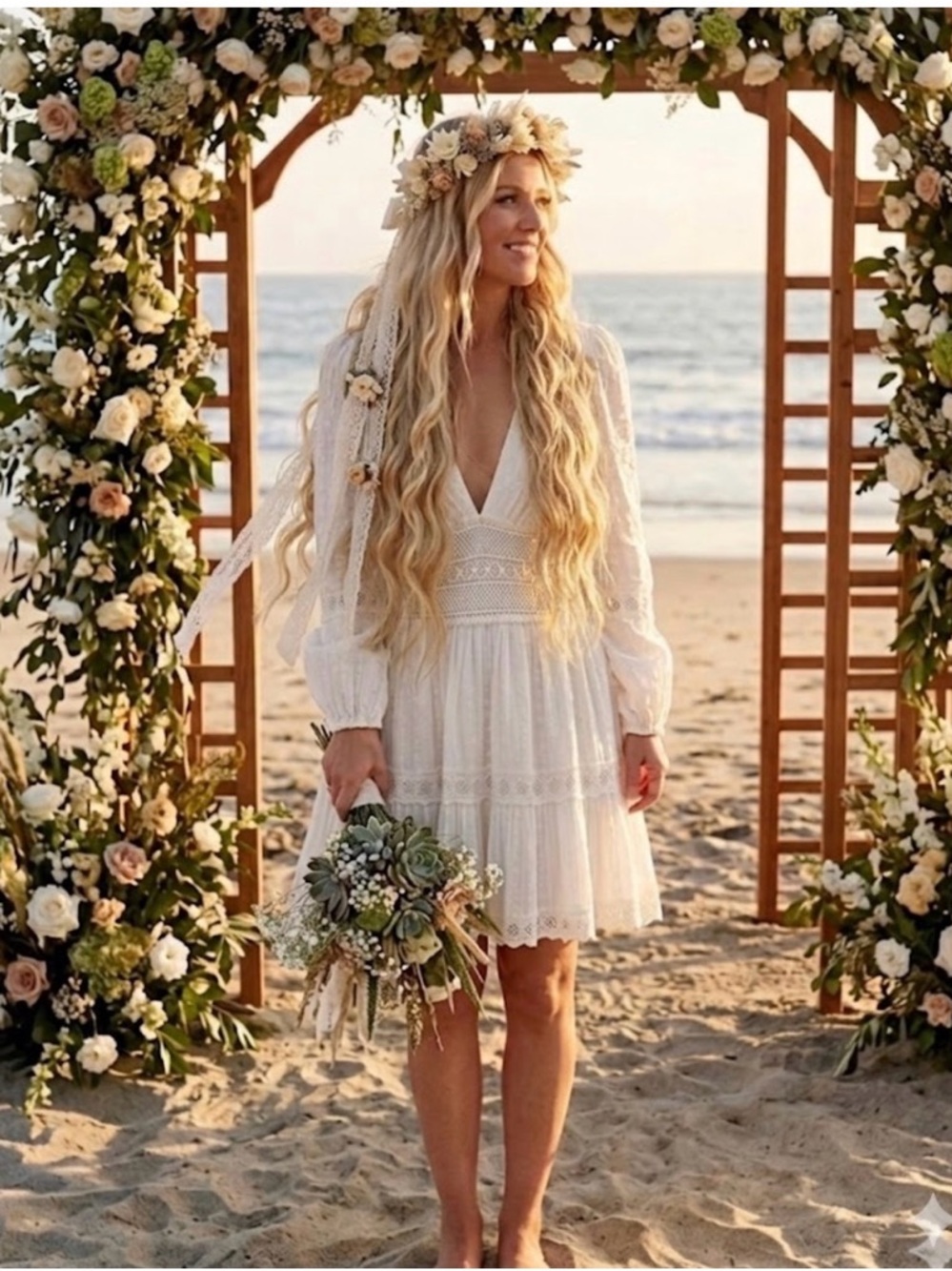 Free People NWT White Boho Mini Dress Size 12 Cotton Lace Beach Wedding Bridal